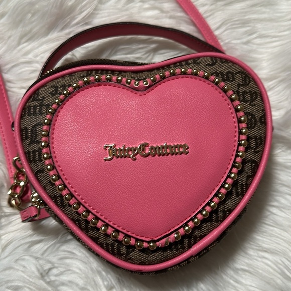 Juicy Couture Love Never Dies Heart Mini Tote Crossbody Brown Pink - Picture 3 of 8